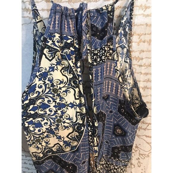 ASTR the Label Blue Maxi Dress Patchwork Floral Long Flowy Boho Festival Large - Picture 5 of 7